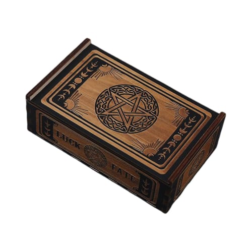 Eladcncmc Wooden Tarot Card Storage Case, Push-Pull Tarot Card Storage Box, Portable Card Container, Astrology Trinket Box