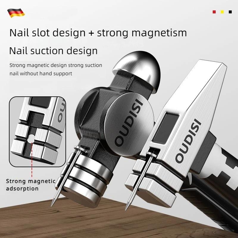 Mini Octagonal Hammer - Multi-Functional Magnetic Heavy Duty High Carbon Steel Woodworking Nail Hammer with Sheep Horn Handle