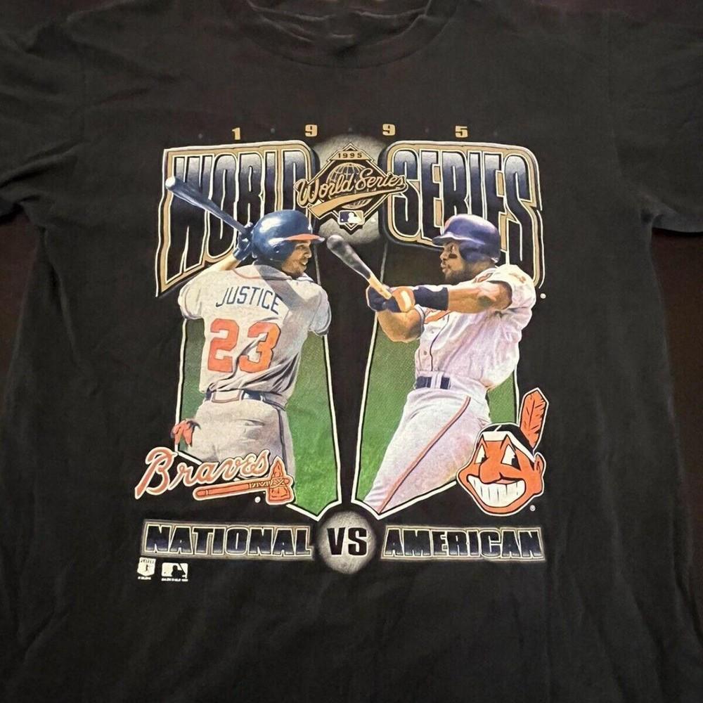 Атланта Брэйвс Кливленд Индианс 1995 Мировая Серия MLB Бейсбольная Футболка KH13616 Унисекс Футболка L
