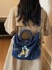 Tasche im koreanischen Stil mit Farbblock-Stickerei aus Denim - Vielseitige Umhänge- & Crossbody-Tasche mit großem Fassungsvermögen