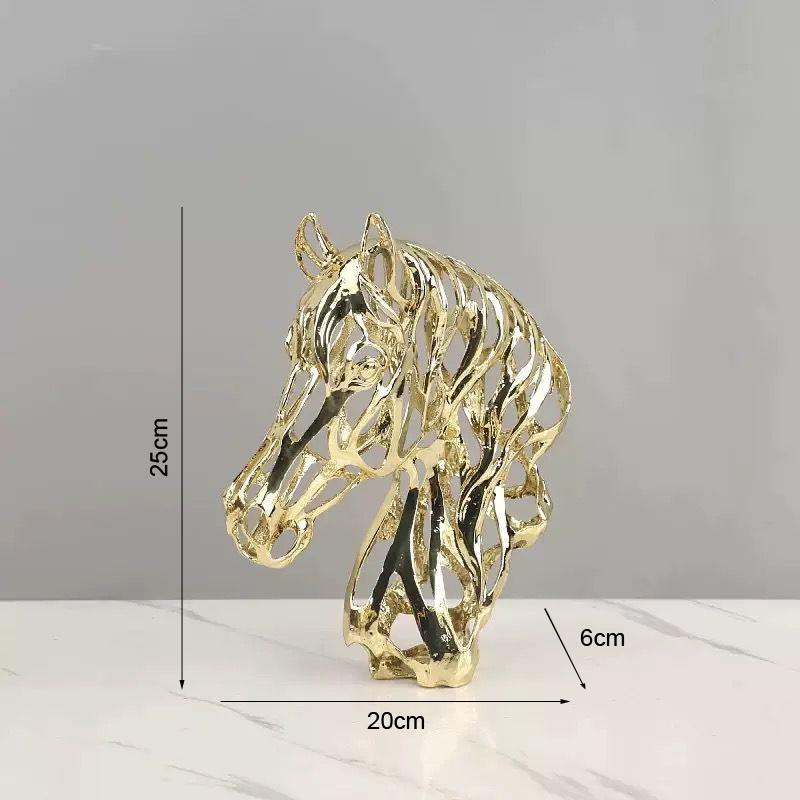 Abstract Gold Hollow Metal Horse Animal Sculpture Ornament Home Room Table Statue Decoration Fengshui Office Desk Figurine Craft