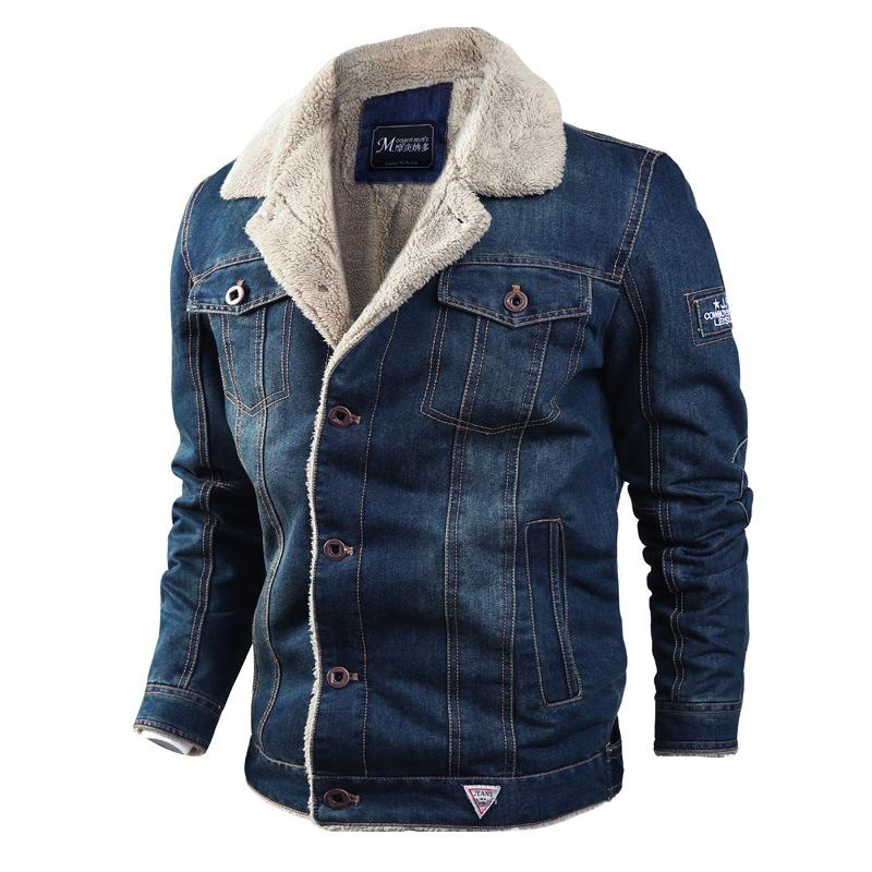 Casual Men's Winter Fleece Thickened Loose Lapel Plus Size Denim Jacket Men's Jacket
