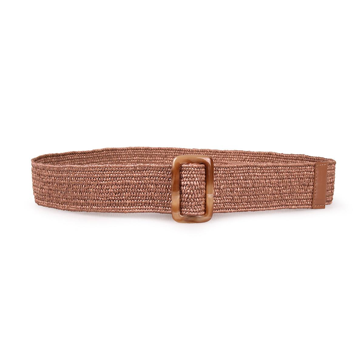 

New European and American Casual Resin Buckle PP Lafite Ethnic Style Women s Belt Elastic Braided Belt