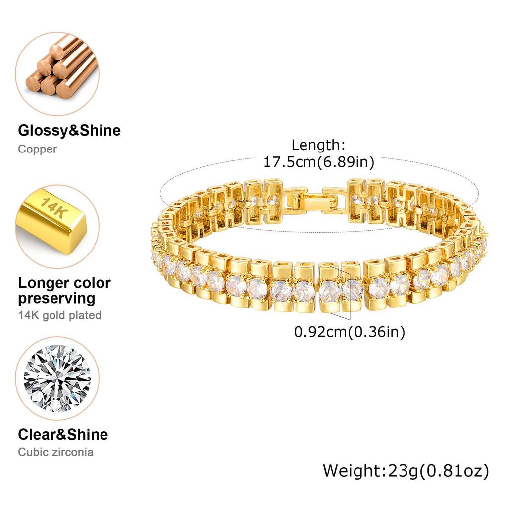 Bracciale a Catena Fermagli 14K Placcato Oro Zirconia Cubica Cinturino per Orologio Maglie Spesse Regolabile Impilabile Gioielli Per Donna Ragazza Regalo