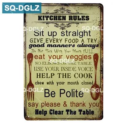 SQDGLZ Hand Painted KITCHEN Metal Sign Bar Wall Decor Tin Sign Vintage Home Decor Painting Plaques Art Blackboard Poster