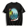 Ski Themed Printed Sweatshirt Outdoor Winter Sports Casual Top For Ski Lovers Pure Cotton T-shirt