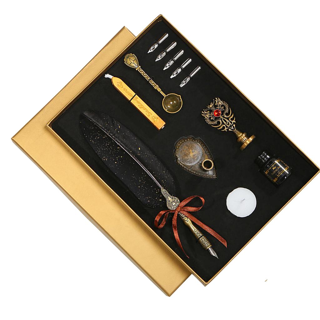 Vintage Pen and Ink Set Glittering Quill Pen Fountain Pen Calligraphy Dip Pen Writing Signature Pen With Replacement