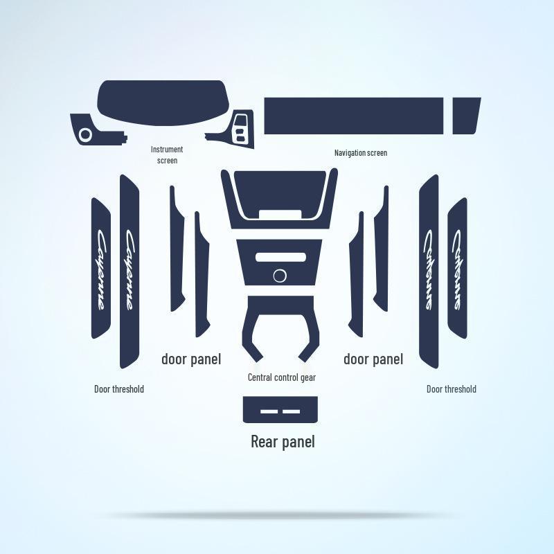 Compatible Porsche Cayenne Interior Protection Film for 25 Models: Console, Dashboard, Gear Shift, Door Sill.