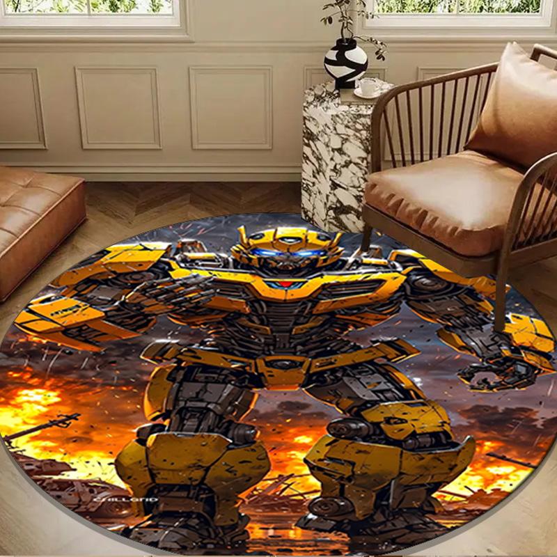 Car Robots Battle Round Rug for Livingroom,Bedroom, Palyroom, Chair Rug, Area Rug, Circle Carpet, Large Size Decor Fan Christmas Gift