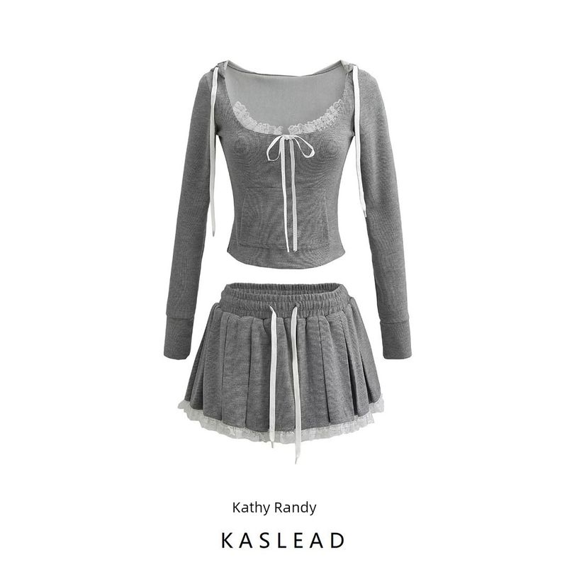 Kaslead New Arrival Women's Clothing Fashion Style Lace Lace Knitting Tops Casual Minimalist Shorts Suit