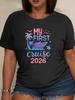 2026 New Fresh and Vibrant First Cruise Trip Printed Pattern Tshirt for Womens Casual Short Sleeve Versatile Daily Cotton Top