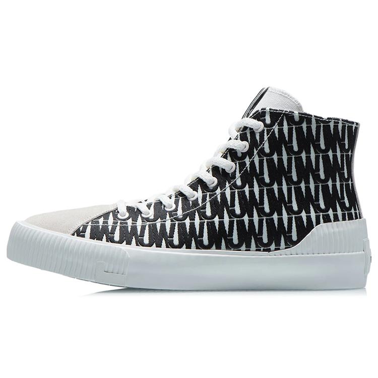 Jason Wu x Li Ning CF Tracing Slip Resistant Abrasion Resistant High top Skateboard Shoes Unisex Black White AGCR484-4