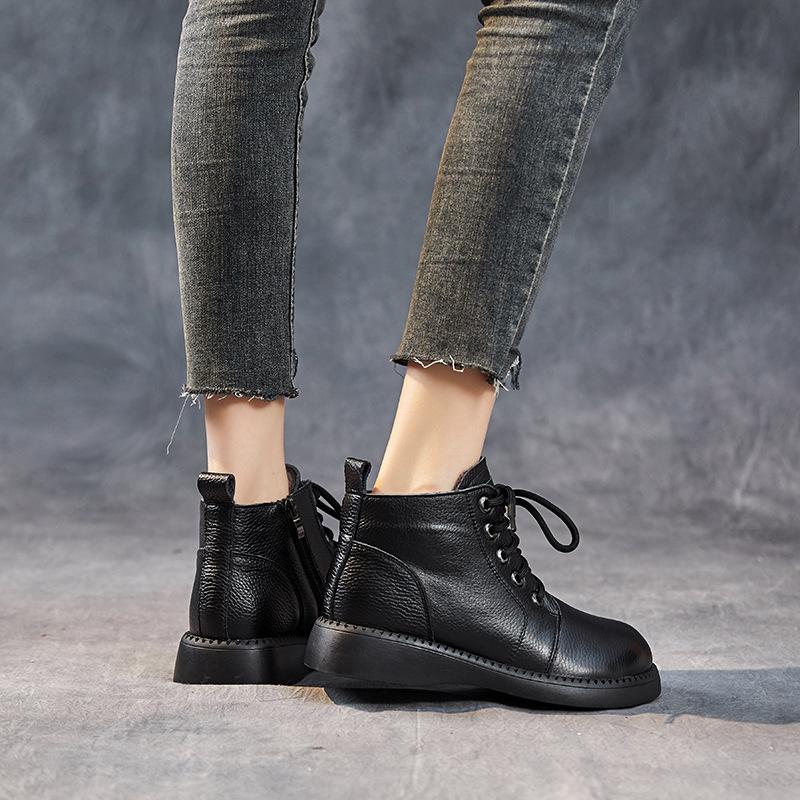 Zimowe, ciepłe, swobodne botki dla kobiet, wsuwane, podszyte futrem, na platformie, grube, sznurowane, krótkie botki, damskie, podszyte polarem, skórzane, śniegowce, buty z wysoką cholewką