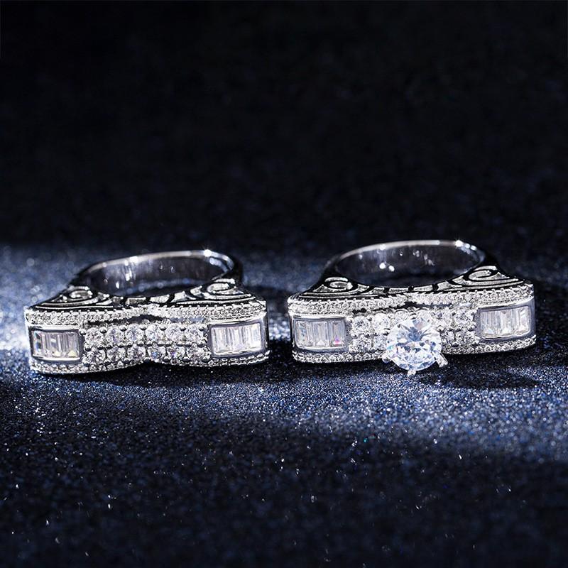 Elegant Hollow Out Zirconia Womens Ring Set Luxury Copper Engagement Band Fine Jewelry