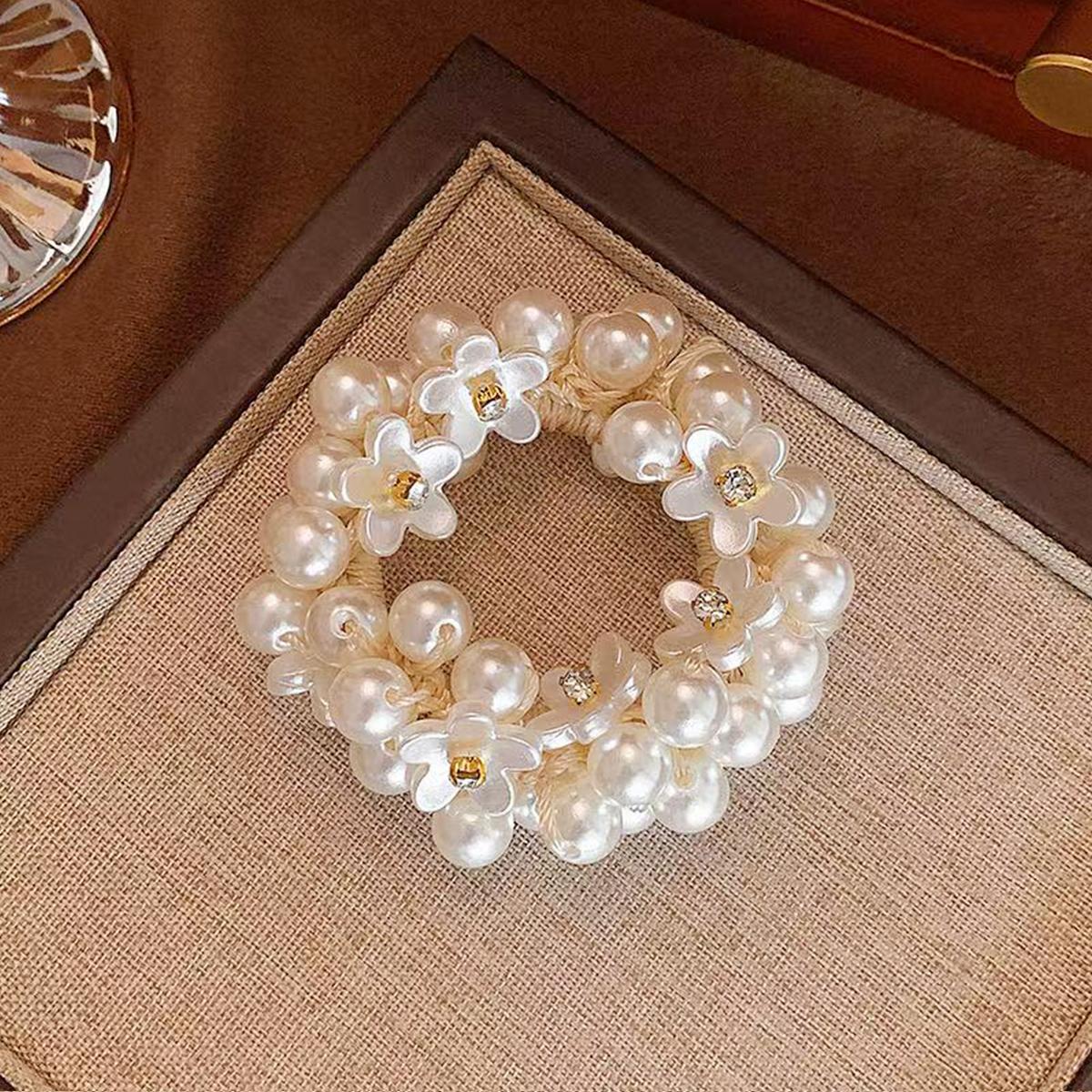 

3 шт. корейская белая элегантная резинка для волос с цветком из искусственного жемчуга, резинка для волос для хвоста, резинка для пучка