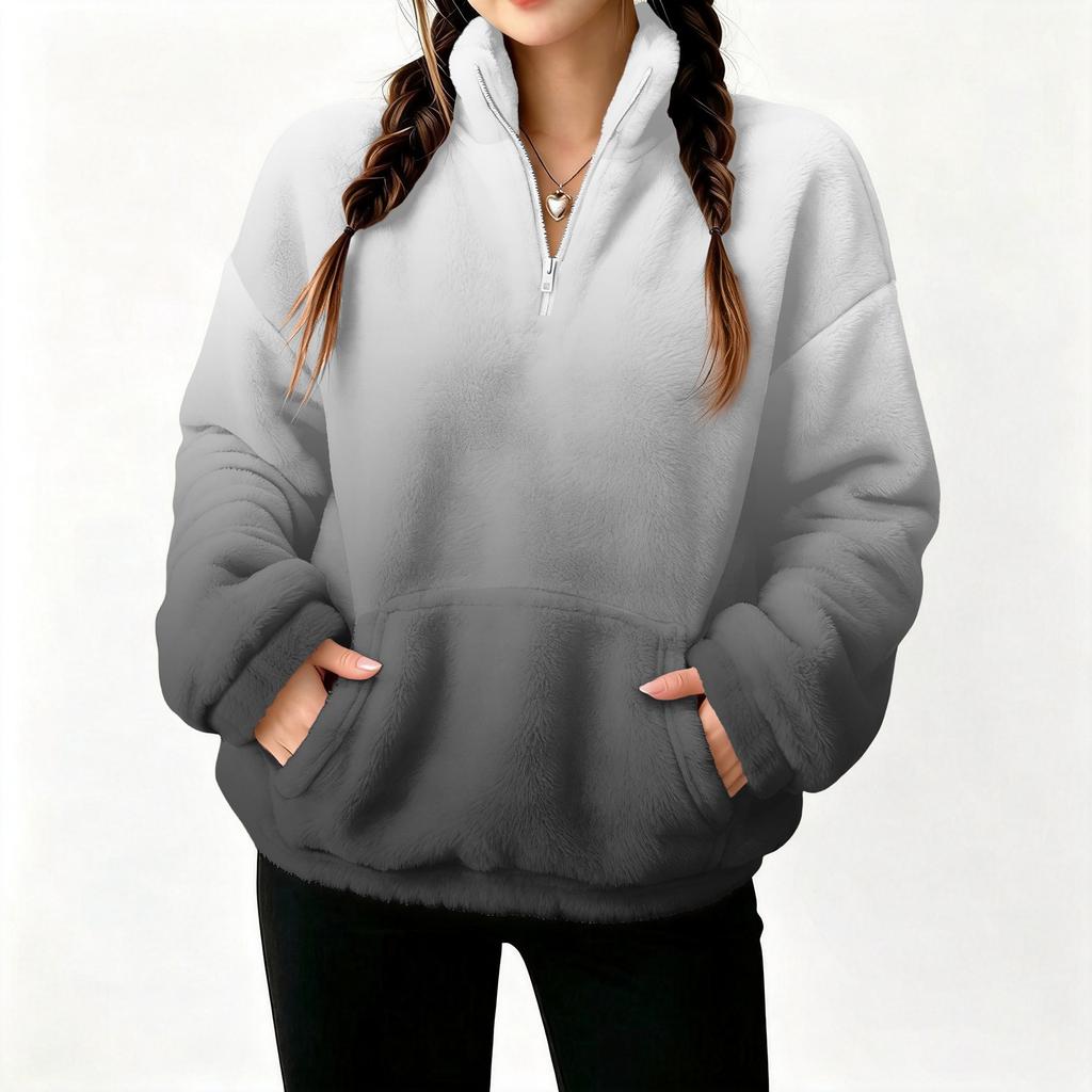 Women's Half Zip Pullover Gradient Print Long Sleeve Top for Fall and Winter