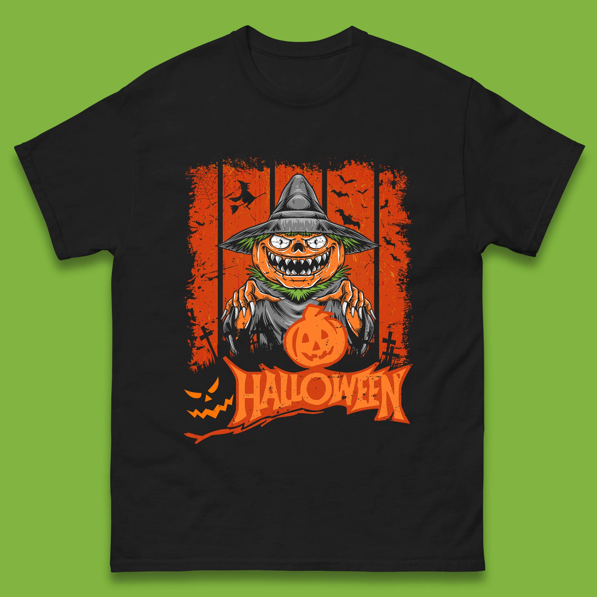 Halloween Pumpkin Head Scarecrow Jack O Lantern Pumpkin Head Horror Scary Vintage Retro Mens Tee Top 4XL