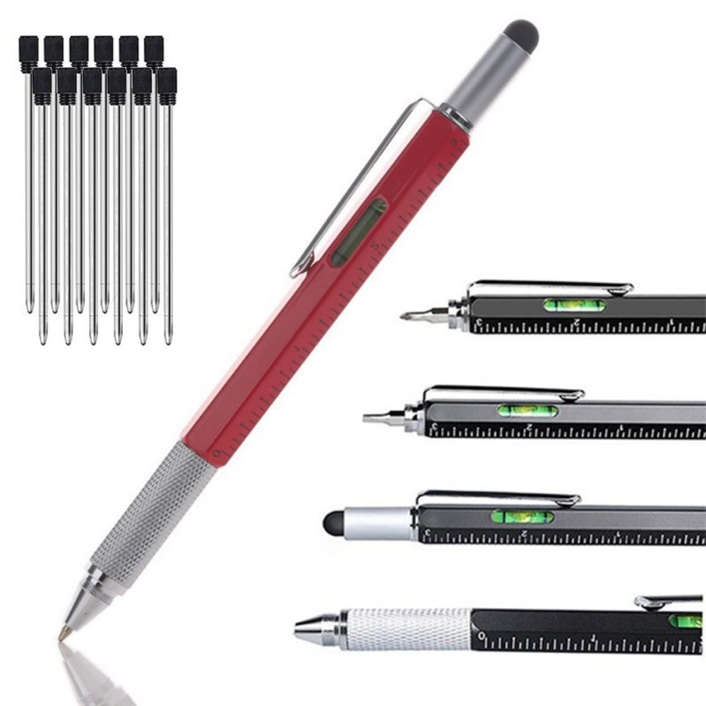6 in 1 Multifunctional Pen Touch Screen Stylus Capacitive Pen with Screwdriver Ruler Levelgauge Refillable Ballpoint Pencil Tool
