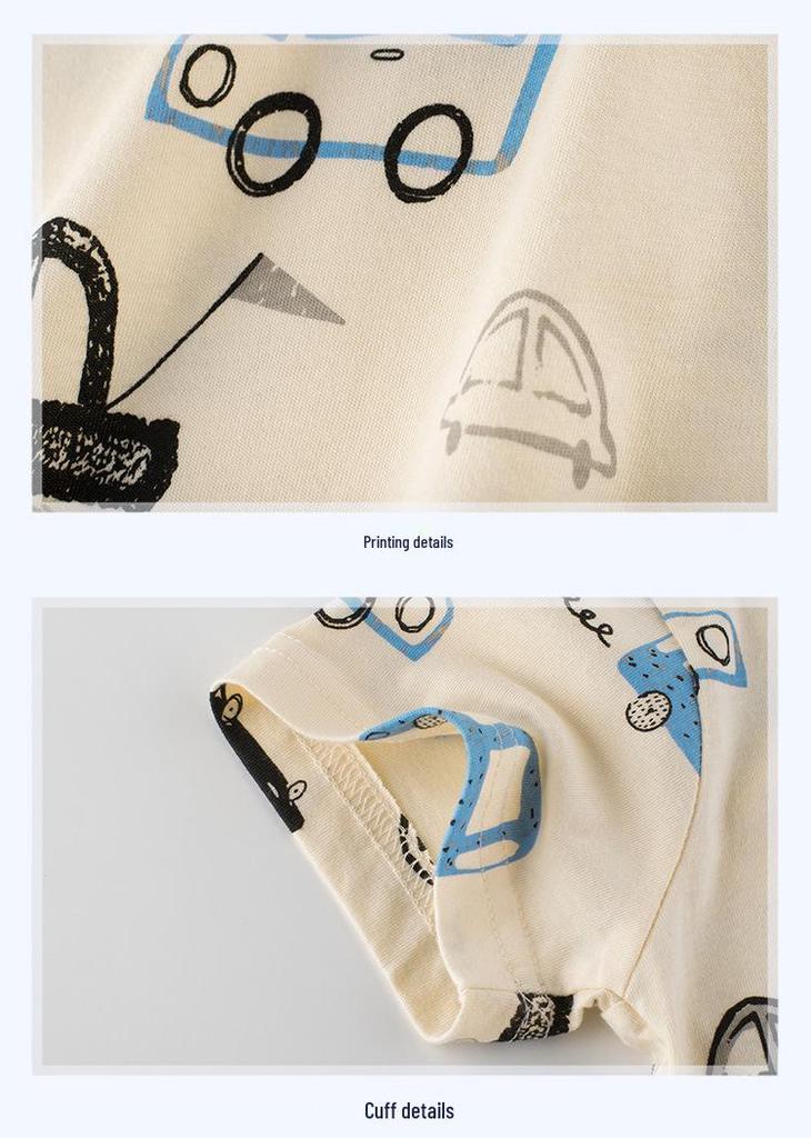 27kids Boys' 2024 Summer Korean Style Cotton Short-Sleeve T-Shirt