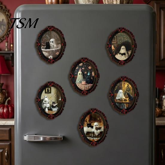 Retro Gothic Room Accessories Halloween Ghost Refrigerator Magnet, Fridge Magnets, Oval Picture Magnetic Magnets Frame Stickers for Kitchen