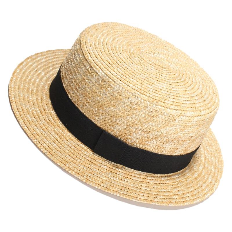 Flat Straw Hat Spring Summer Ladies 5cm 7cm 9cm Wide Brim Boater Hat Vacation Sunshade Beach Fedora Straw Hat with Black Bowknot