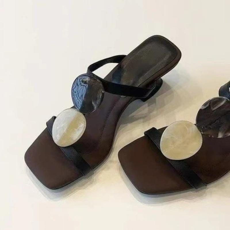 Fashion Women Elegant Heeled Slippers Fashion Shoes Summer Woman Sandals 2025 Designer Slides New Trend Walking Party Mujer De Zapatos