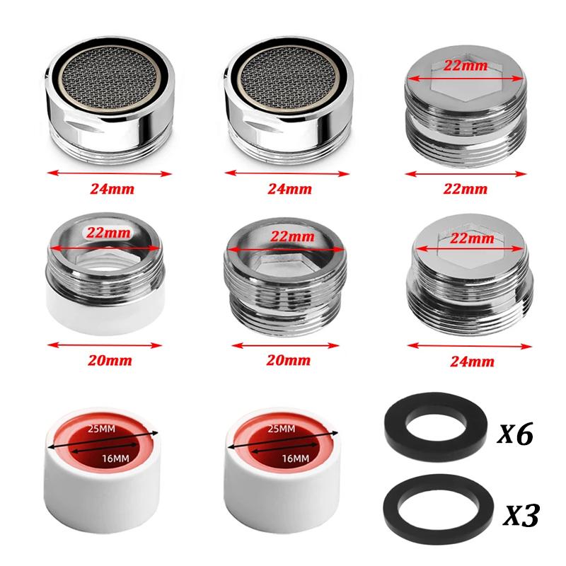 Küchenarmatur Adapter Set 18/20/22/24mm auf 22mm Mit Dichtung Metall Außengewinde Innengewinde Sparhahn Belüfter Verbinder Badezimmerzubehör