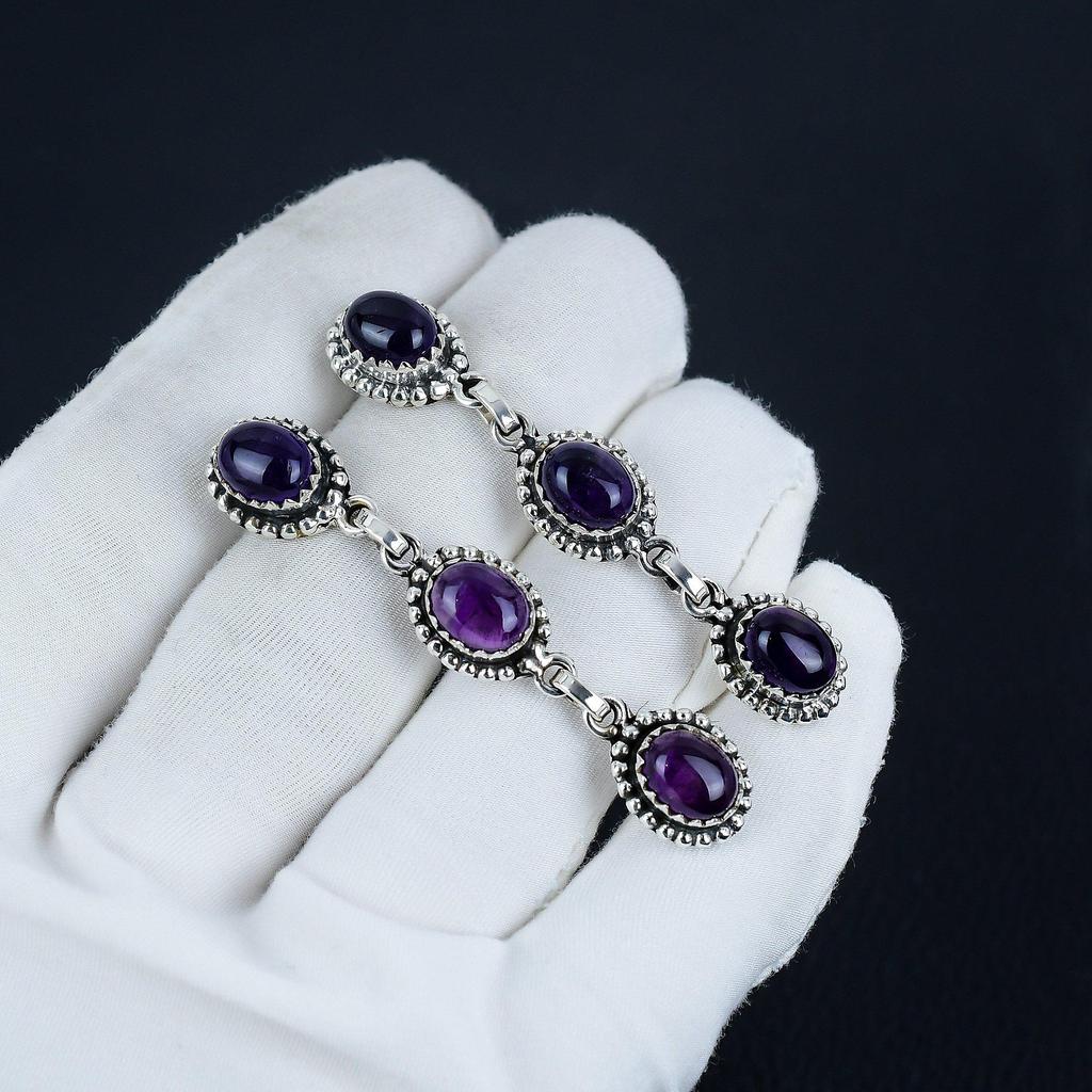 Natural Amethyst Gemstone Earrings, 925 Sterling Silver Earring, Handmade Boho Silver Jewelry Dangle Earrings, Birthday Gift For Love