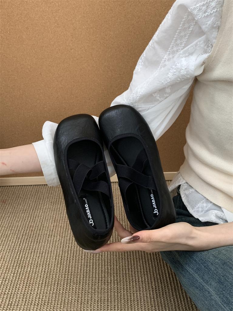 Retro runder Kopf Nische Kreuzband Ballett flacher Mund Einzelne Schuhe Damen 2025 Herbst neu Französische Mary Jane Schuhe