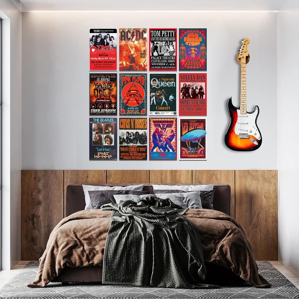 Woonkit Vintage Rock Band Posters for Room Aesthetic, 70s 80s 90s Retro Music Room Wall Bedroom Decor Art, Vintage Rock Concert Poster Wall Collage,