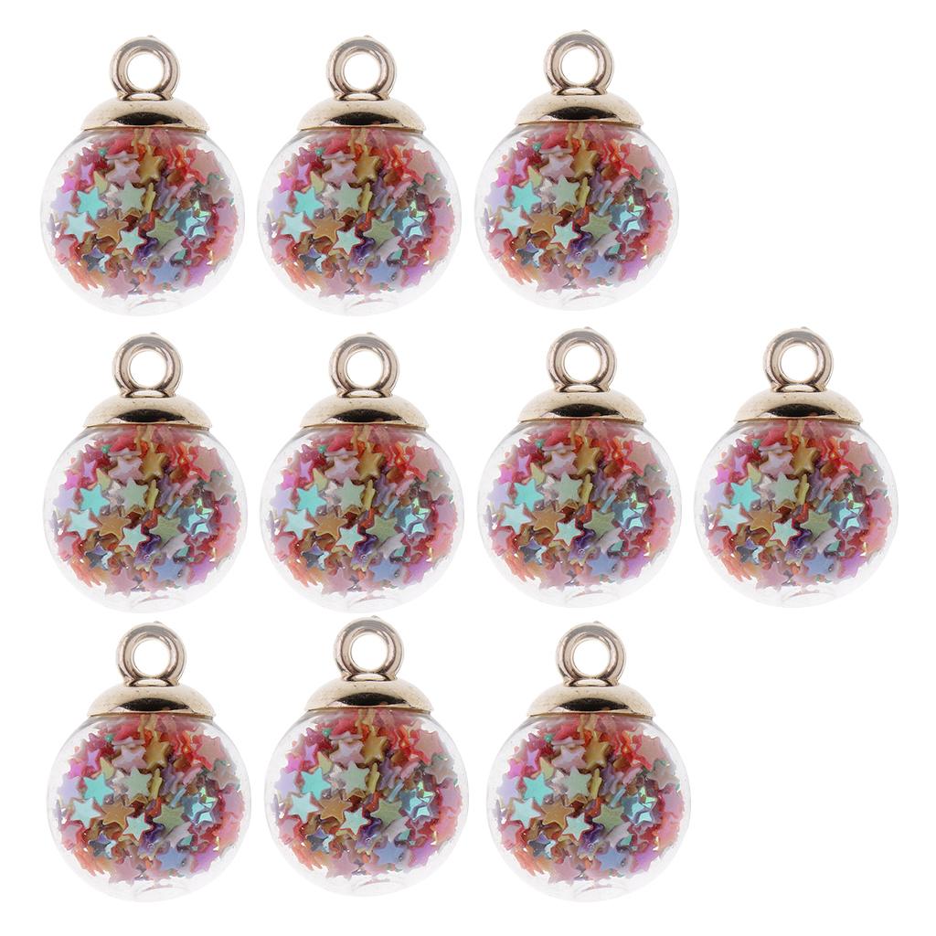 DIY 20Pcs 16mm Colored Stars Transparent Glass Ball Charms With Tiny Star Pendant Findings Craft