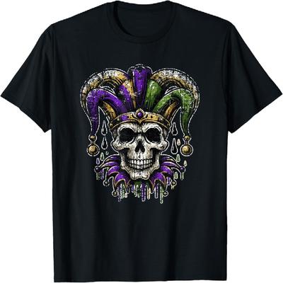 Vintage Retro Mardi Gras Jester Skull NOLA New Orleans T-Shirt