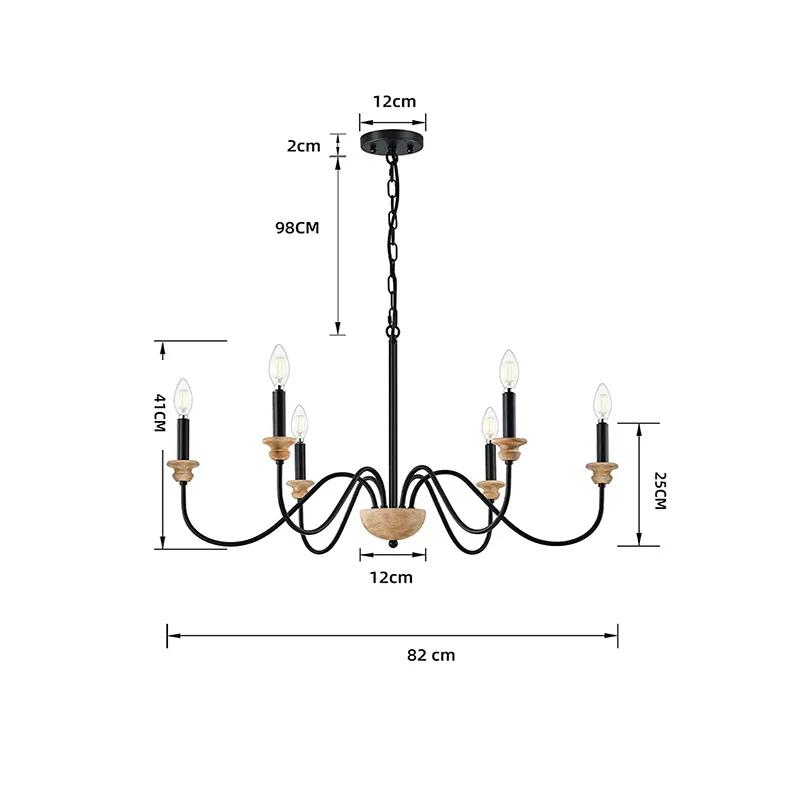 Vintage Retro American Rural Wooden Chandelier French 6 Heads Lamp Nordic Living Room Dining Room Bedroom Kitchen Pendant Lamp