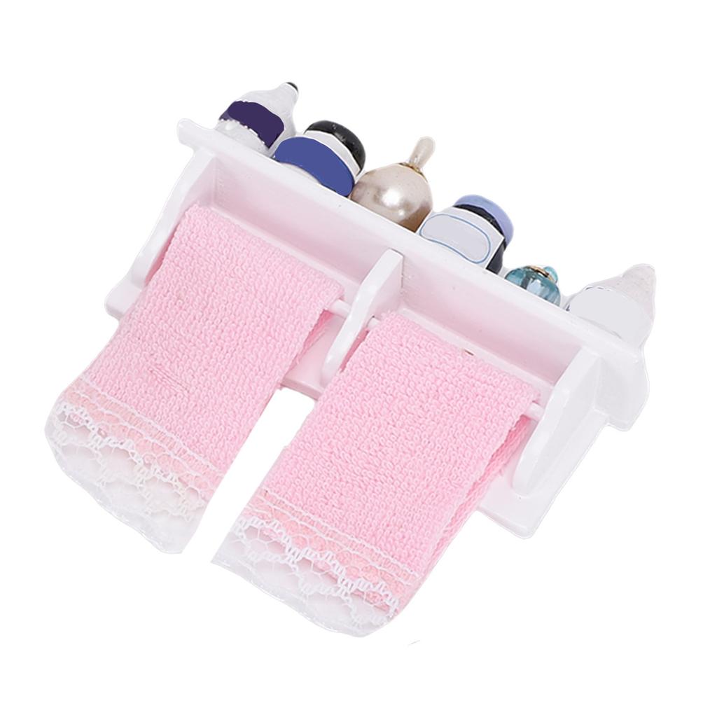 1:12 Scale Miniature Bathroom Accessories Life Scene Model Towel Pile Bathroom Shelf Basket Mini House Decoration
