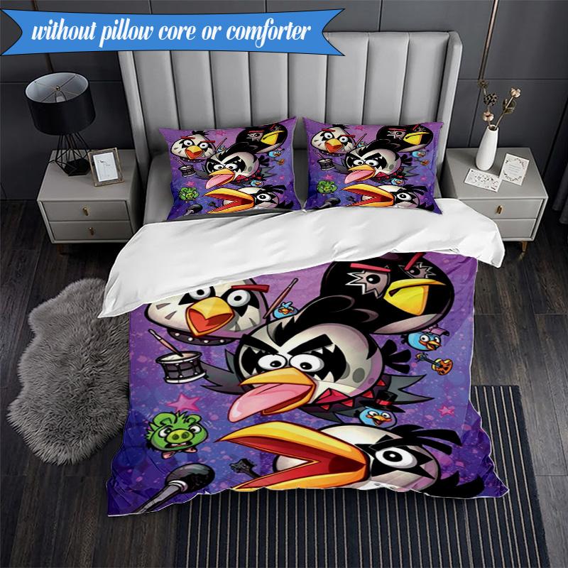 Red Birds Characters Collage 3pcs K-pop music group Bedding set,Ideal for Bedroom, Dormitory,Including Duvet Cover And 2pcs Pillowcases,Fan gifts