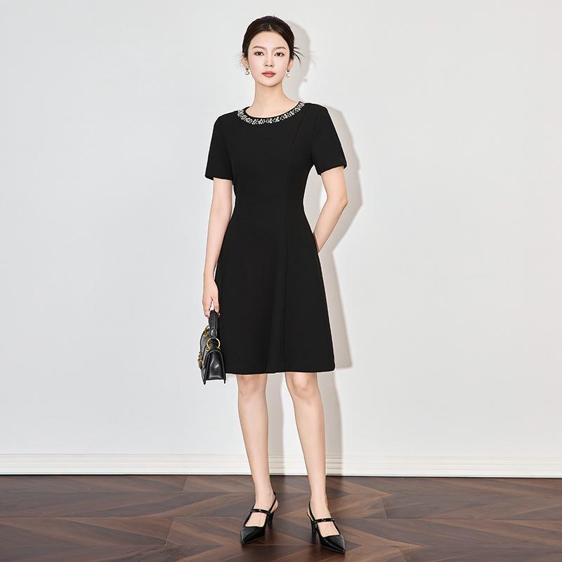 

Luxurious Studded Round Neck Waist-Slimming Women’s Spring Dress XL