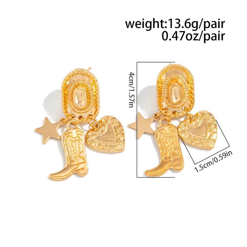 Salircon Vintage Creative Unique Cowboy Hat Boot Pendant Earrings for Women Punk Ethnic Irregular Metal Dangle Earrings Jewelry