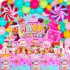 206 PCS Candyland Party Decorations, Candy Land Decoration with Candy Balloons, Lollipop Backdrop, Tablecloth, Candyland Birthday Banner, Cake