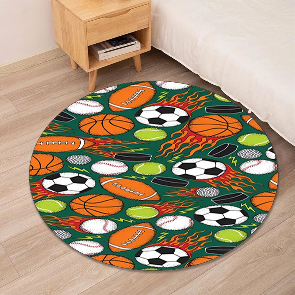 Ballsportarten Bedruckter Runder Teppich Teppich Stuhlteppich Bereichsteppich Eingang Fußmatten, für Bürostuhl Wohnzimmer Schlafzimmer Küche.