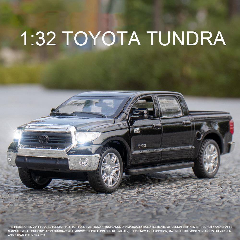Toyota Tundra Pickup-Trucks im Maßstab 1/32, Druckguss-Autos, Modellspielzeug, Zinklegierungsspielzeug mit Ton und Licht, Rückzug, Geburtstagsgeschenke für Kinder