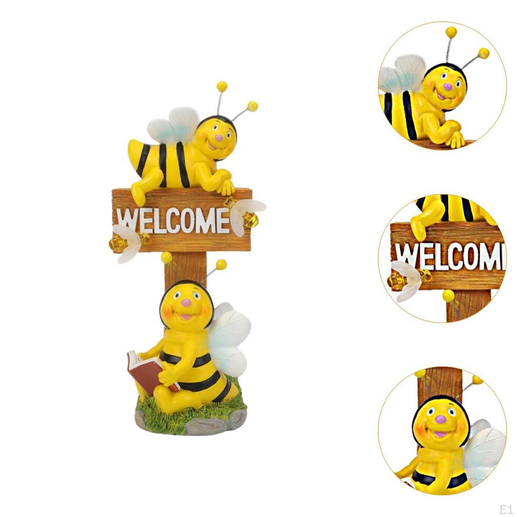 Bienenfigur Willkommensschild, Harzstatue, mit Licht, süße Gartendekoration, Tierskulptur