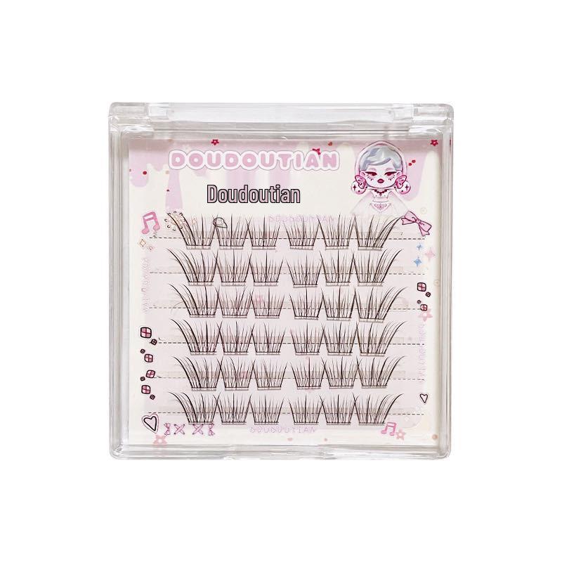 Kou Kou Sweet Coffee Brown & White False Eyelashes - Natural Black Brown, Clear Fan-shaped Enhancements