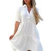 Fashion Short Sleeved Loose Dress Solid Color Lapel Casual Buttons Party Summer A-line Short Dress V Neck Elegant Large Size Sweet Simple Clothing