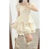 French square neck bubble sleeve pure desire dress waist temperament design sense niche sweet fairy short skirt summer