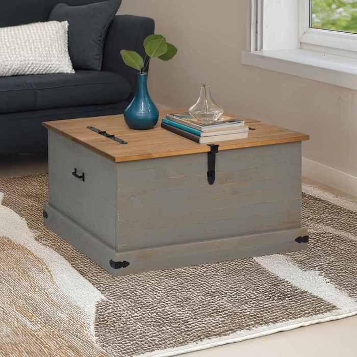 VidaXL Coffre de rangement HALDEN gris 91x91x47 cm bois massif pin, stockage de coffre, coffre de rangement en bois, coffre 4018407