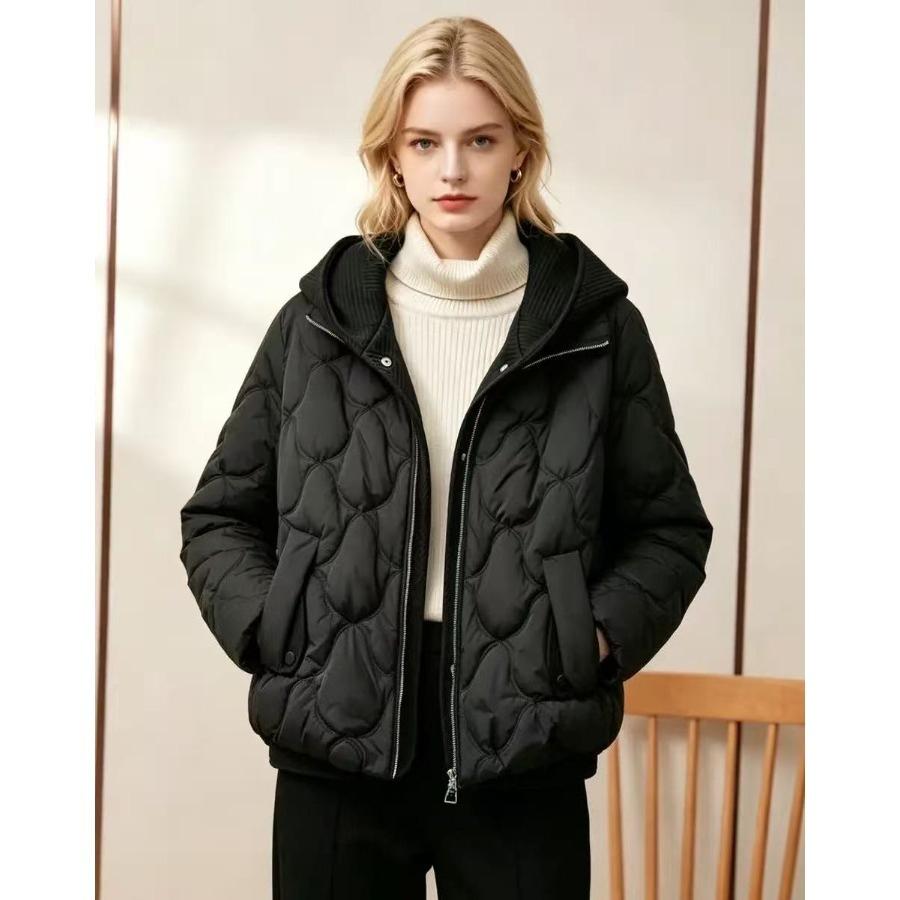 Damen Winter Kapuzen Baumwollmantel, Kurze gefälschte Zweiteiler Daunen Baumwolljacke, Locker Stilvoll Verdickt Warm Gefüttert, Mode Trendige Oberbekleidung für Kaltes Wetter