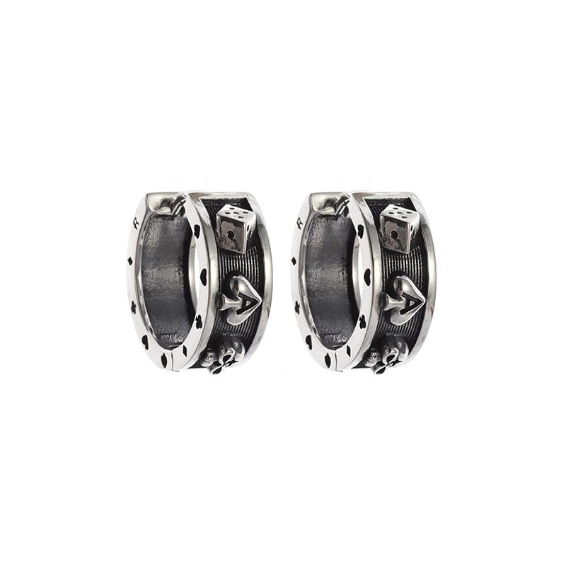 Vintage Gothic Skull Poker Ace of Spades Earrings Women\\\\'s Hypoallergenic Earrings Mens Hip Hop Rock Lucky Jewelry