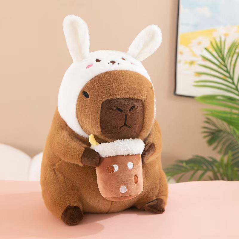 Boutique 8-inch Hat Kapibara Plush Toy Backpack Toast Milk Tea Capybara Doll Grab Machine Doll