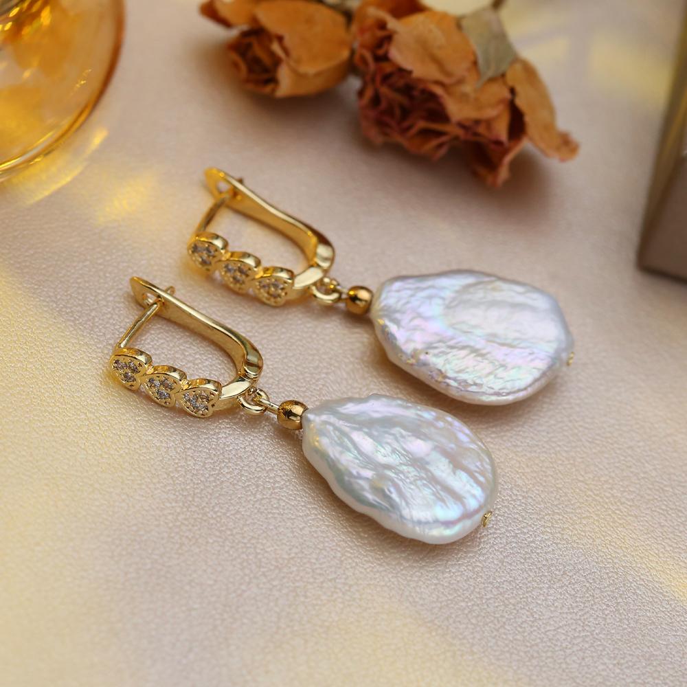 SENIKO Přírodní sladkovodní velké barokní perlové náušnice Módní kubické zirkonové perlové náušnice pro ženy, párty šperky