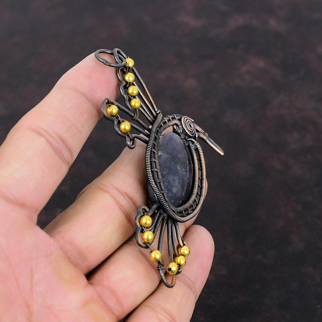 Pandantiv Iolit Piatra Soarelui Pandantiv Înfășurat în Sârmă de Cupru Pandantiv cu Piatră Prețioasă Bijuterii Uimitoare din Cupru Handmade Brand Nou Pandantiv Pandantiv Pasăre Pentru Cadou